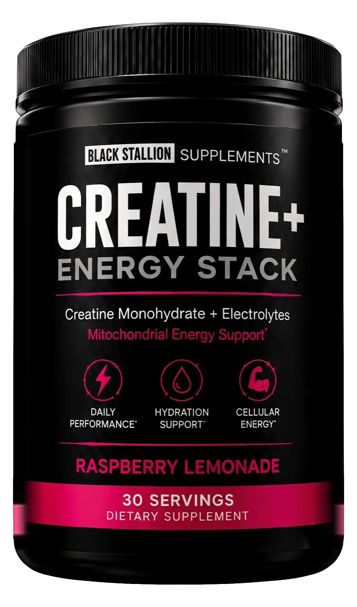 Black Stallion Creatine+ Energy Stack tub, Raspberry Lemonade